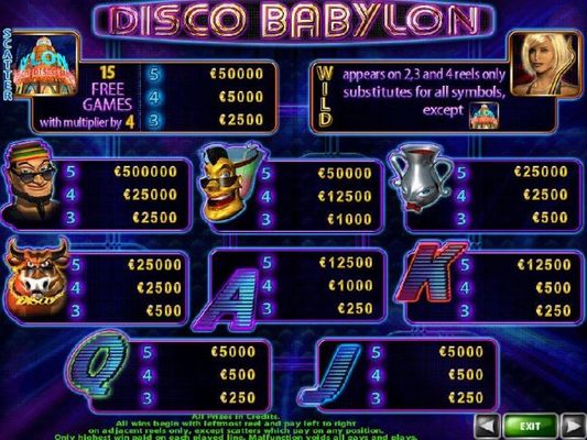 Slot game symbols paytable featuring middle east dance themed icons.