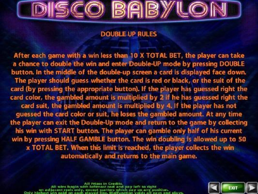 Double Up Gamble Feature Rules