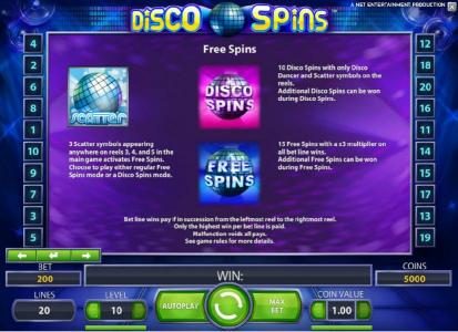 scatter symbols, dsico spins and free spins rules