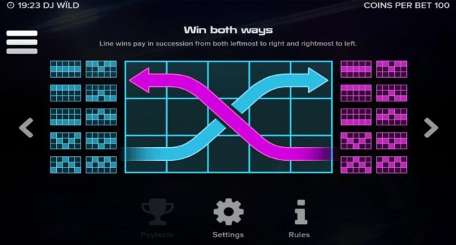 Win both ways - Line win pay in succession from both leftmost to right and rightmost to left.