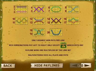 payline diagrams - only highest win pays per line.