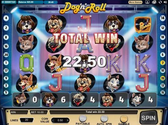 A pair of hound dog wild symbols triggers multiple winning paylines.