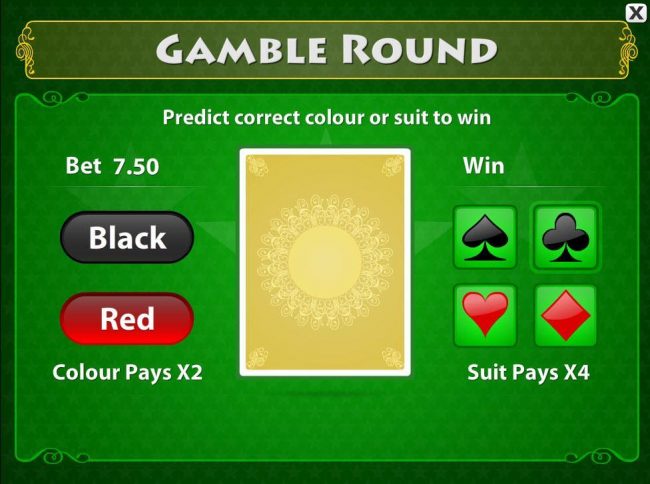 Gamble Feature - To gamble any win press Gamble then select color or a suit.