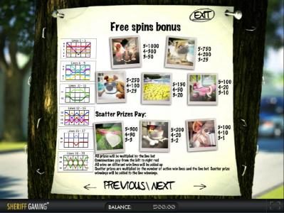 free spins bonus payout table
