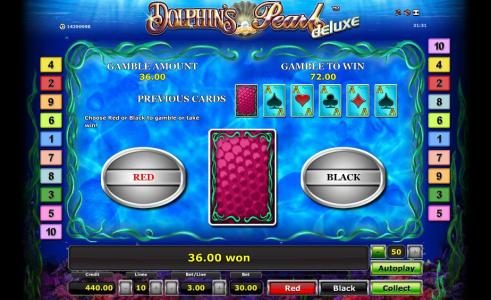 gamble feature game board - choose red or black for a chance to increase your winnings