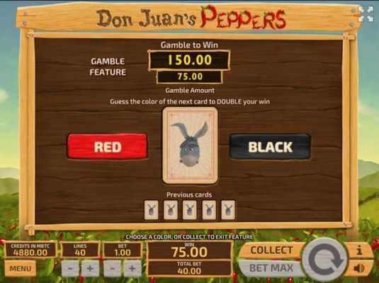 Gamble Feature - To gamble any win press Gamble then select Red or Black.