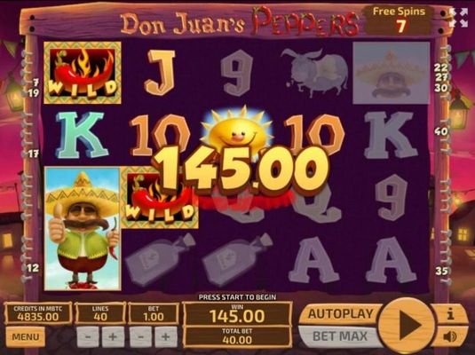 Multiple winning paylines triggers a 145.00 big win the free spins bonus feature!
