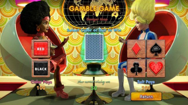 Gamble Feature - To gamble any win press Gamble then select Red or Black or Suit