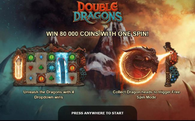 Win 80,000 coins with one spin! Unleash the Dragons with 4 dropdown wins. Collect dragon heads to trigger free spins mode.