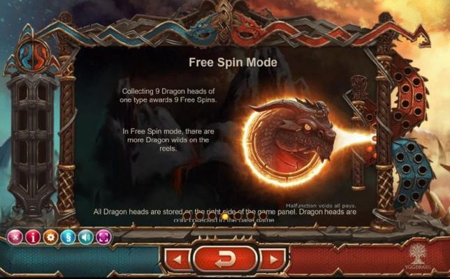 Free Spins Mode - Collecting 9 Dragon Heads of one type awards 9 free spins.