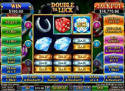 Three triple-bar symbols trigger a $100 payout