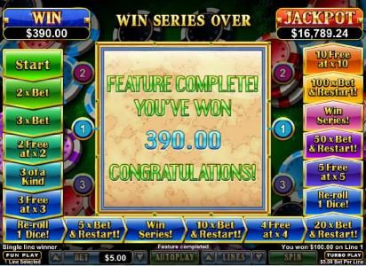 feture pays out $390.00