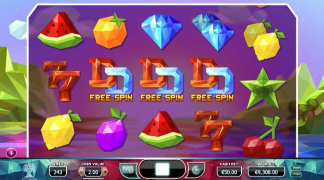 Free spins feature triggered by three or more free spin symbols
