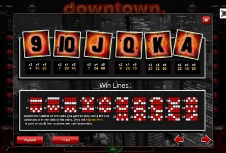 Slot game symbols paytable and payline diagrams