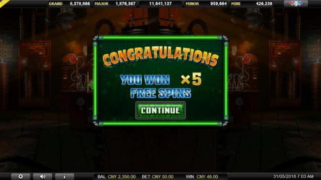 5 free spins awarded