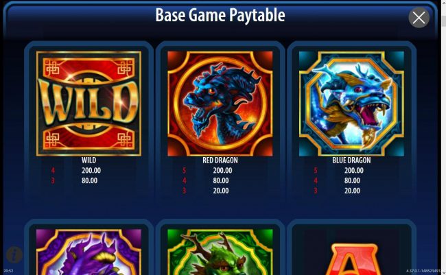 High value slot game symbols paytable featuring dragon themed icons.