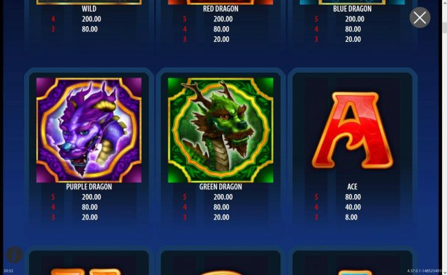 High value slot game symbols paytable.