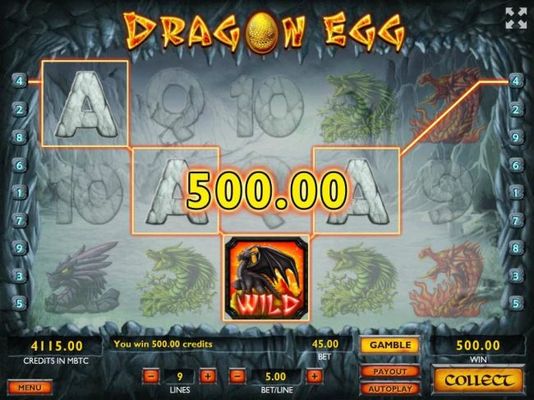 A 500.00 jackpot win triggered by a four of a kind.