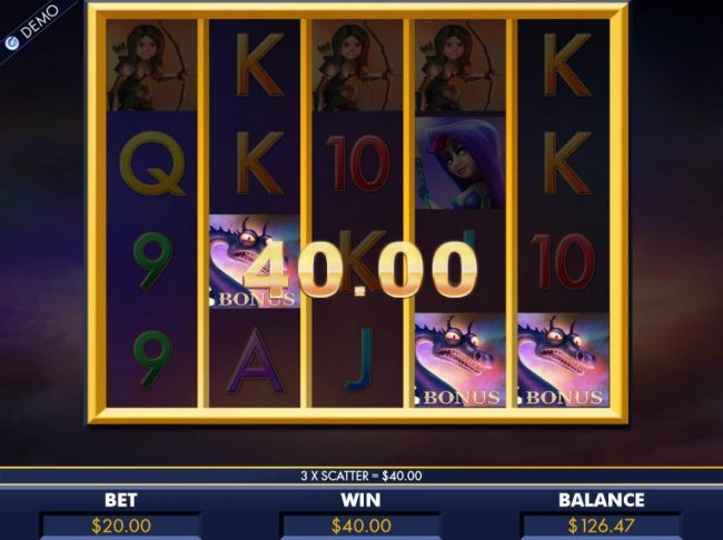 Three bonus scatter symbols triggers a cash award and activates the free spins feature.