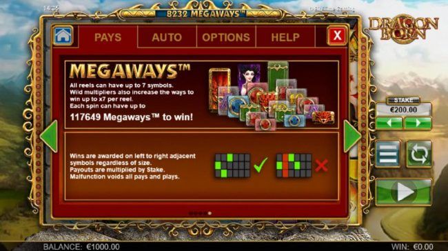 Each spin can have up to 117649 Megaways to win! All reels can have up to 7 symbols. Wild multipliers also increase the ways to win up to x7 per reel.