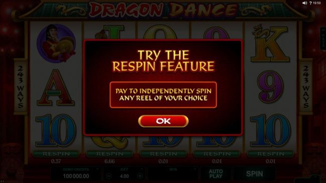 Try the Respin Feature - Pay to independently spin any reel of your choice.