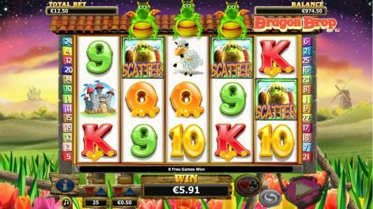 Three scatter symbols triggers free spins bonus feature