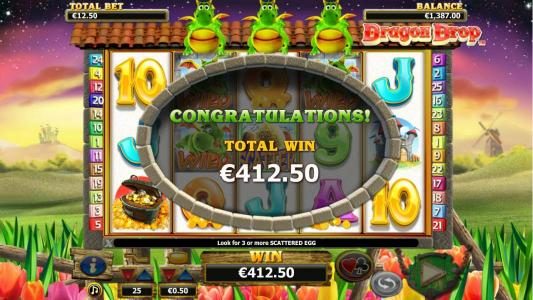 The free spins feature pays out a total prize award of $412