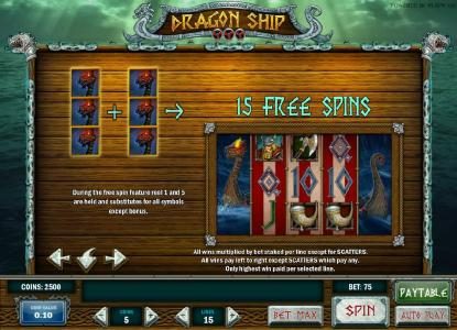 during free spin feature reel 1 and 5 are held and substitute for all symbols except bonus