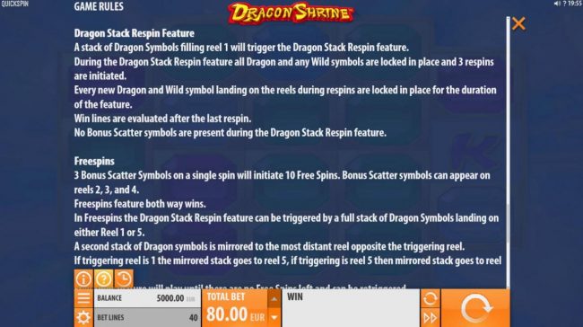 Dragon Stack Respin Feature Rules and Free Spins Rules