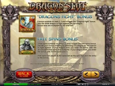 dragons fight bonus and free spins bonus game rules