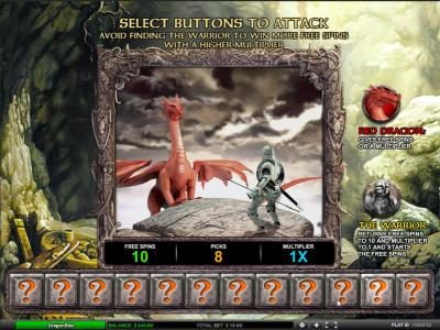 select buttons to attack, avoid finding the warrior to win more free spins with a higher multiplier