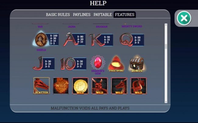 Slot game symbols paytable - continued