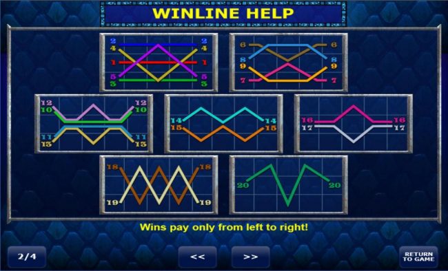 Payline Diagrams 1-20. Wins pay only from left to right.