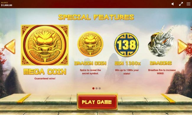 Special Features - Mega Coin, Dragon Coin, 138 Coin and Dragons.