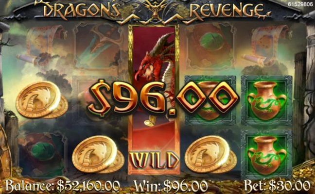 Expanded dragon wild triggers a 96.00 payout and awards a re-spin.