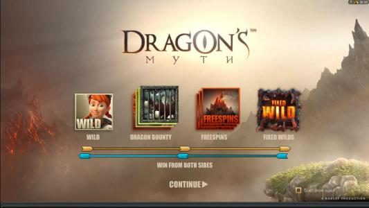 This game features wild symbols, Dragon Bounty bonus feature, Free spins, Fixed Wilds and win from both sides.