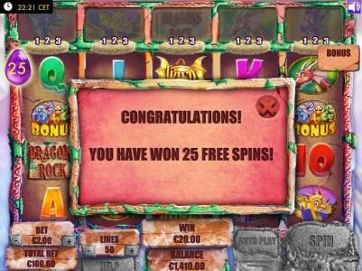 25 Free Spins have been awarded.