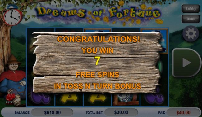 7 Free Spins awarded