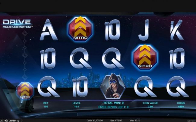Collect Nitro symbols during free spins to win more free spins and random wild multiplier overlay.