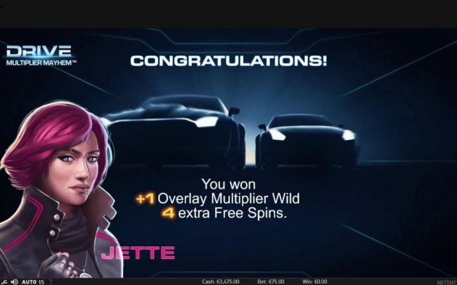 4 extra free spins awarded and 1 additional multiplier wild overlay