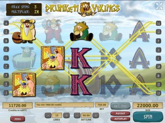 Another super win triggered by multiple winning paylines leading to a 7,000.00 jackpot