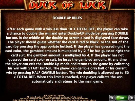 Double Up Gamble Feature Rules