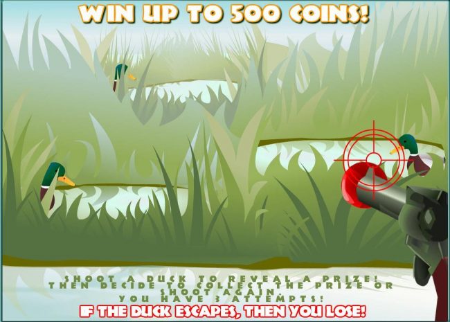 Shoot a duck to reveal a prize. The decide to collect the prize or shoot again. You have 3 attempts.