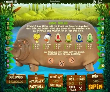 Game Rules and slot game symblos paytable