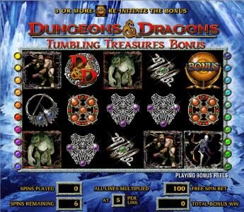 Tumbling Treasures Bonus game board