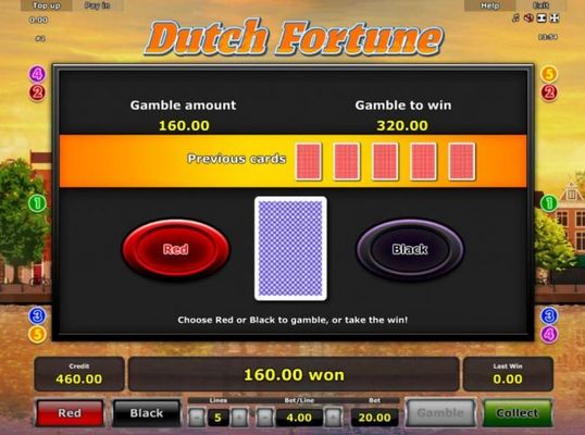 Gamble Feature - To gamble any win press Gamble then select Red or Black.