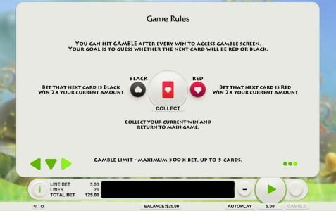 You can hit gamble after every win to access gamble screen. Your goal is to guess whether the next card will be red or black.