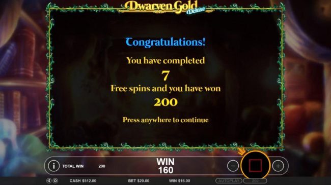 Free spins feature pays a total of 200 coins.