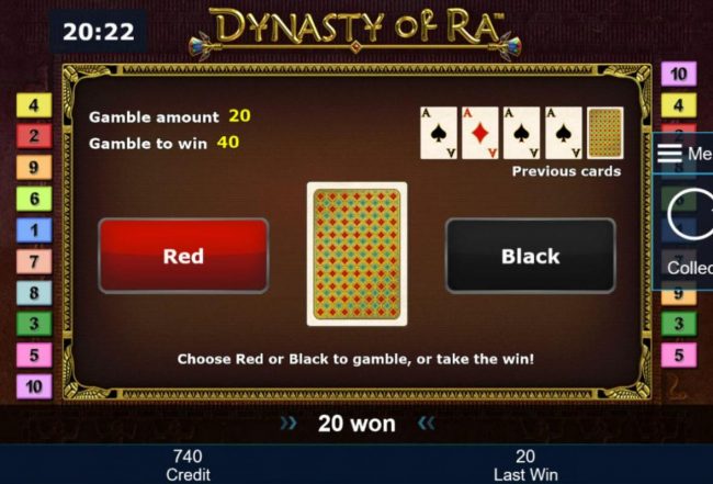 Gamble Feature - To gamble any win press Gamble then select Red or Black.