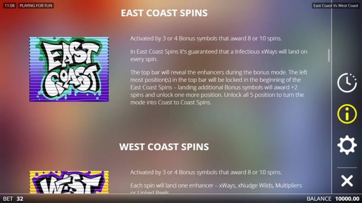 East Coast vs West Cost :: Free Spin Feature Rules